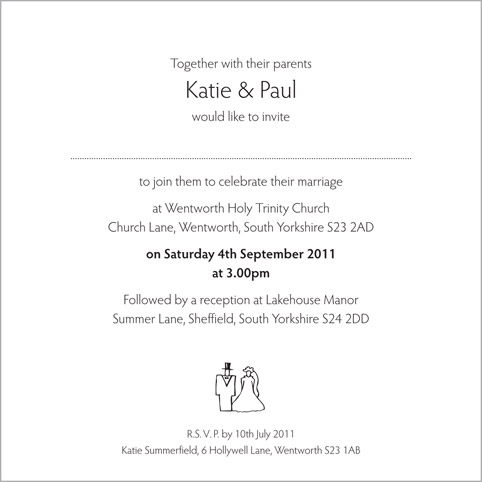 Bride Groom wedding stationery invitation inside