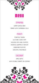 Butterfly Damask wedding stationery menu