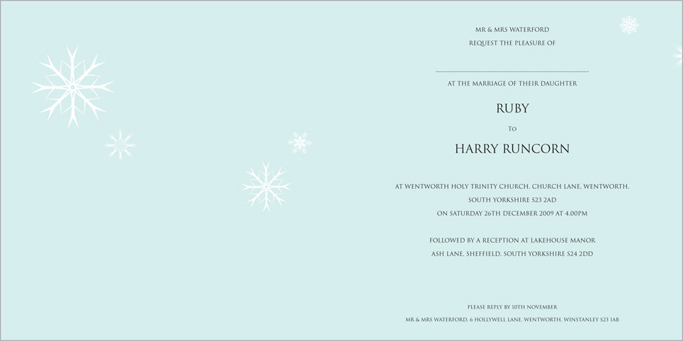 Winter Wonderland wedding stationery invitation inside